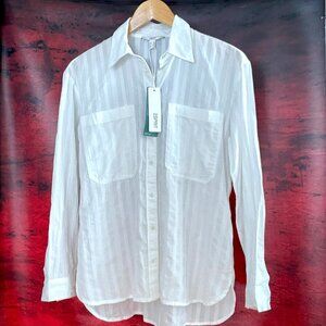 Esprit white cotton buttons shirt long sleeves front pocket loose fit casual